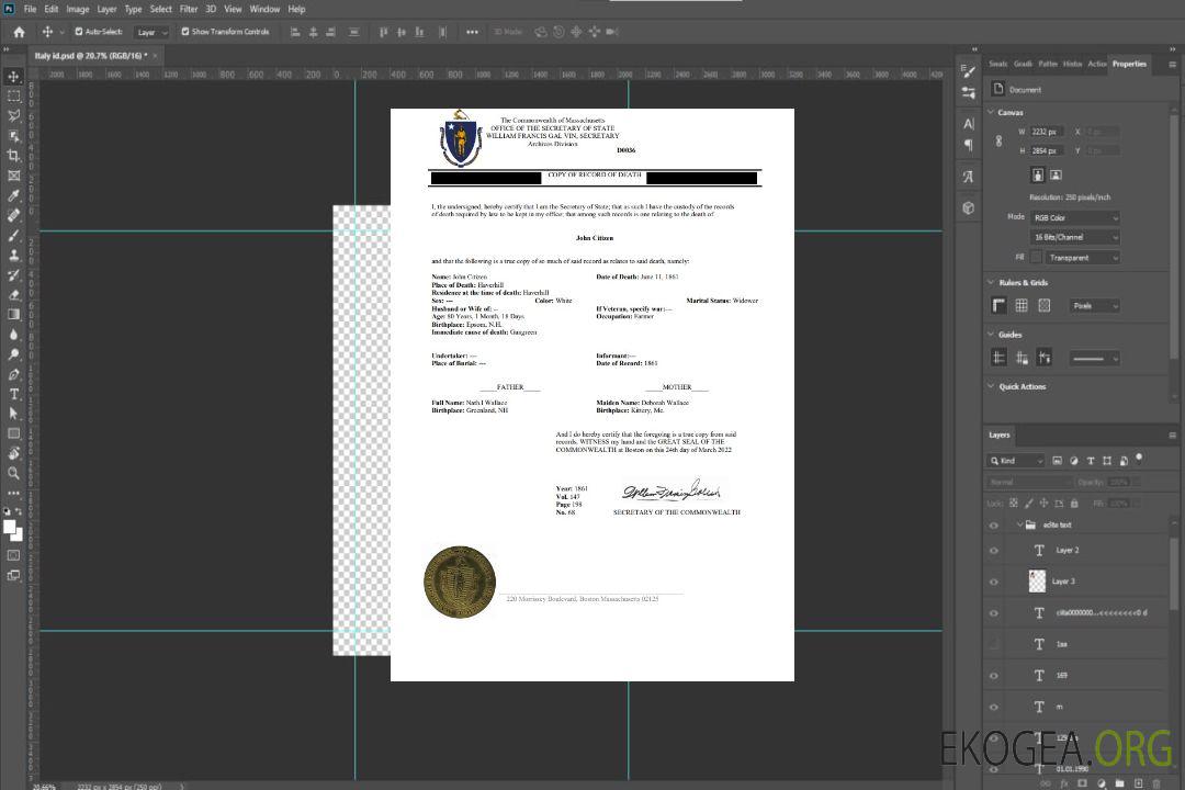 Certificat de décès du Massachusetts aux États-Unis template